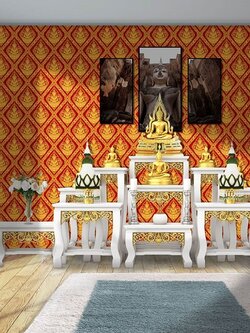 วอลเปเปอร์ลายไทยราคาถูกลายเทพพนมพื้นแดง