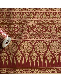 วอลเปเปอร์ติดผนังลายไทย ลายกรวยเชิงสีแดง