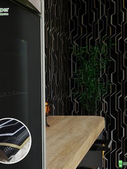 วอลเปเปอร์ติดผนังลายกราฟฟิค สีเหลืองพื้นดำ