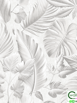 วอลเปเปอร์ลายใบไม้ทรอปิคอล สีเทาอ่อน No.52524-1
