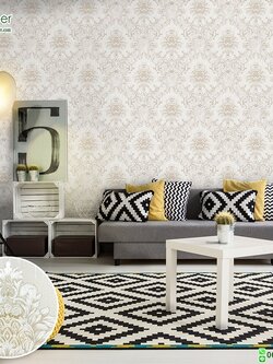 วอลเปเปอร์ติดผนังลายหลุยส์โมเดิร์น พื้นน้ำตาลอ่อน