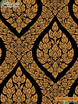 วอลเปเปอร์ลายไทยห้องพระ ลายพุ่มข้าวบิณฑ์สีดำ