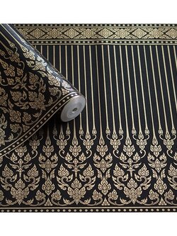 วอลเปเปอร์ติดผนังลายไทย ลายกรวยเชิงสีดำ