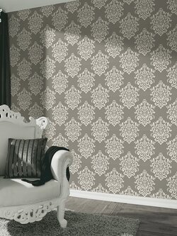 วอลเปเปอร์ติดผนังลายหลุยส์ พื้นสีเทา