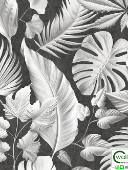 วอลเปเปอร์ลายใบไม้ทรอปิคอล สีดำเทา No.52524-4