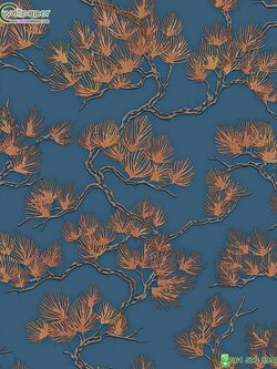 วอลเปเปอร์แท็กเจอร์เนื้อผ้า ลายใบไม้สีทอง พื้นหลังสีน้ำเงิน