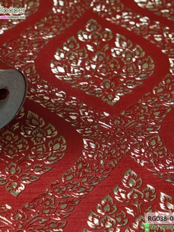 wallpaper ลายไทย ลายพุ่มข้าวบิณฑ์ สีแดง-ทอง