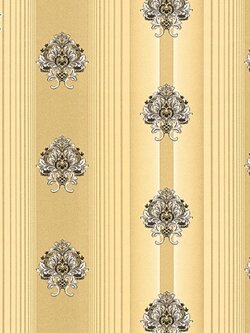 วอลเปเปอร์ลายทางหลุยส์ดอกไม้น้ำตาลทองพื้นเหลือง