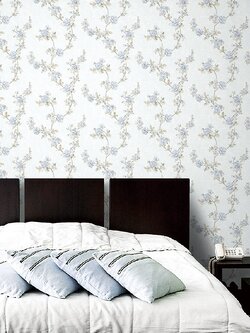 วอลเปเปอร์ลายดอกไม้วินเทจสีน้ำเงินอ่อน หน้ากว้าง 1 เมตร