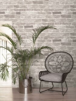 วอลเปเปอร์ลายอิฐสีขาวเทา หน้ากว้าง 1 เมตร แถมกาวติดวอล 20 ตรม