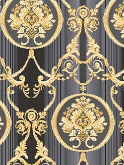 วอลเปเปอร์ลายหลุยส์ใบไม้ สีทองพื้นดำ
