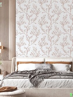 วอลเปเปอร์ติดผนังลายใบไม้กิ่งไม้ สีพิ้งโก หน้ากว้าง 1 เมตร