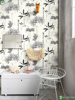 วอลเปเปอร์ติดผนังลายต้นปาล์ม สีขาวดำ Tropical wallpaper