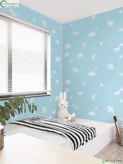 วอลเปเปอร์ติดผนังหน้ากว้าง 1 เมตร ลายก้อนเมฆ แต่งห้องเด็ก