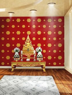 วอลเปเปอร์ลายไทยราคาถูกลายดอกดาวสีแดง