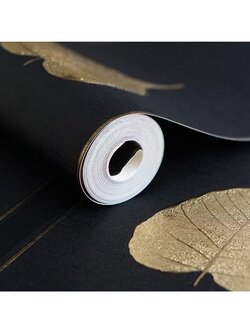 วอลเปเปอร์ติดผนังลายไทย ลายใบโพธิ์สีดำ