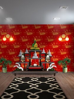 วอลเปเปอร์ลายไทยราคาถูกลายเรือสุพรรณหงส์พื้นแดง