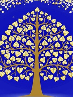 วอลเปเปอร์ลายต้นโพธิ์ทอง สีน้ำเงิน