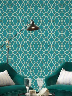 วอลเปเปอร์ลายโมเดิร์นกราฟฟิค เส้นสีทองพื้นหลังสีเขียวฟ้า