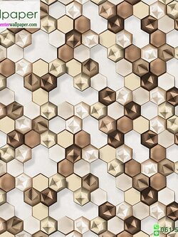 วอลเปเปอร์ติดผนัง กระเบี้องหกเหลี่ยมสีทองปนขาว