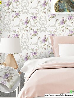 วอลเปเปอร์ลายกุหลาบสีม่วงพื้นครีม