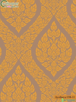 วอลเปเปอร์ลายไทยห้องพระ ลายพุ่มข้าวบิณฑ์สีน้ำตาล