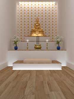 วอลเปเปอร์ลายใบโพธิ์สีทองพื้นขาว