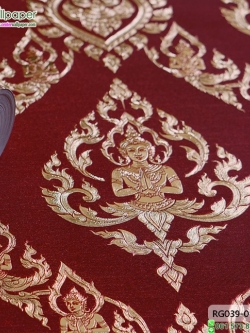 wallpaper ลายไทย เทพพนม สีแดง-ทอง