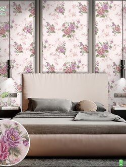 ดอกไม้วินเทจดอกไม้สีม่วงพื้นชมพู