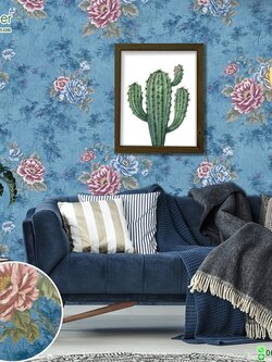 ดอกไม้วินเทจดอกไม้สีม่วงพื้นน้ำเงิน