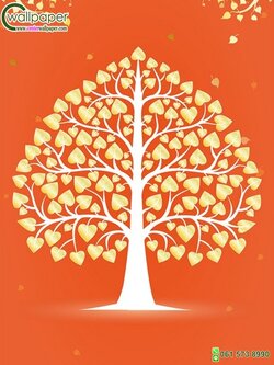 ลายต้นโพธิ์สีทอง สีส้ม