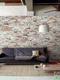 วอลเปเปอร์เกาหลีหน้ากว้าง ลายอิฐเก่า ปูนเปลือย สีส้มอิฐ