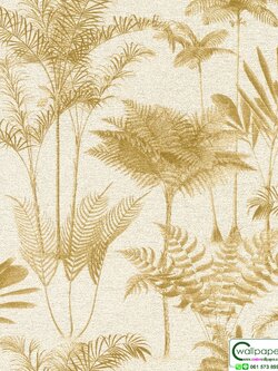 วอลเปเปอร์ลายใบไม้ทรอปิคอลสีเหลืองมาสตาร์ด