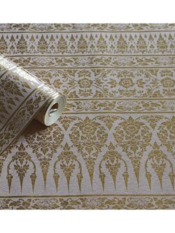 วอลเปเปอร์ติดผนังลายไทย ลายกรวยเชิงสีครีม