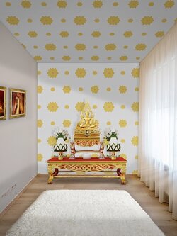 วอลเปเปอร์ลายไทยราคาถูกลายดอกดาว สีทองพื้นขาว