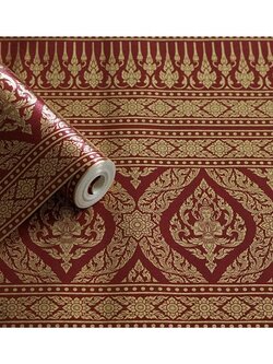 วอลเปเปอร์ติดผนังลายไทย ลายกรวยเชิงสีแดง