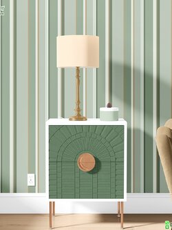 วอลเปเปอร์ติดผนังลายทาง สีเขียวสลับทอง หน้ากว้าง 1 เมตร