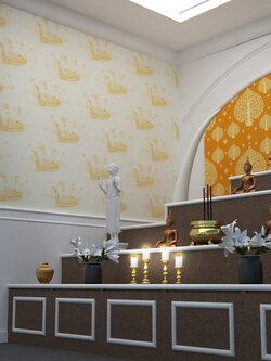 วอลเปเปอร์ลายไทยราคาถูกลายเรือสุพรรณหงส์พื้นขาว