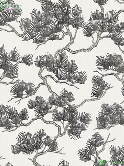 วอลเปเปอร์แท็กเจอร์เนื้อผ้า ลายใบไม้สีดำ พื้นหลังสีขาว