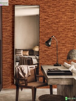 วอลเปเปอร์หน้ากว้าง 1 เมตร ลายอิฐหินก้อนเล็ก สีส้ม