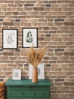 วอลเปเปอร์ลายอิฐสีน้ำตาลครีม หน้ากว้าง 1 เมตร แถมกาวติดวอล 20 ตรม