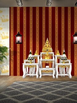 วอลเปเปอร์ลายไทยราคาถูกลายไทยพื้นแดง