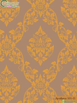 วอลเปเปอร์ลายไทยห้องพระ ลายพุดตานสีน้ำตาล