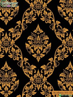 วอลเปเปอร์ลายไทยห้องพระ ลายพุดตานสีดำ