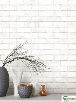 วอลเปเปอร์ลายอิฐสีขาว หน้ากว้าง 1 เมตร แถมกาวติดวอล 20 ตรม