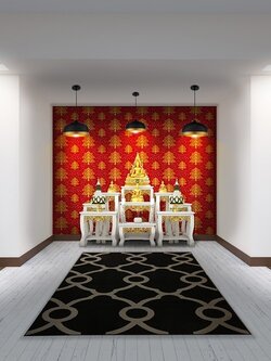 วอลเปเปอร์ลายต้นโพธิ์เงินโพธิ์ทอง พื้นแดง