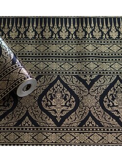 วอลเปเปอร์ติดผนังลายไทย ลายกรวยเชิงสีดำ