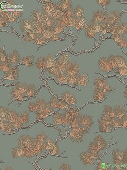 วอลเปเปอร์แท็กเจอร์เนื้อผ้า ลายใบไม้สีทอง พื้นหลังสีเขียว