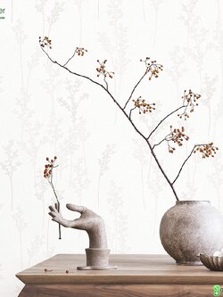 วอลเปเปอร์ติดผนังลายใบไม้สีขาว