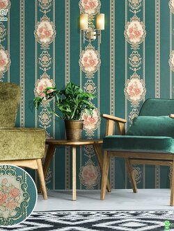 วอลเปเปอร์ติดผนังลายทางดอกไม้คลาสสิค